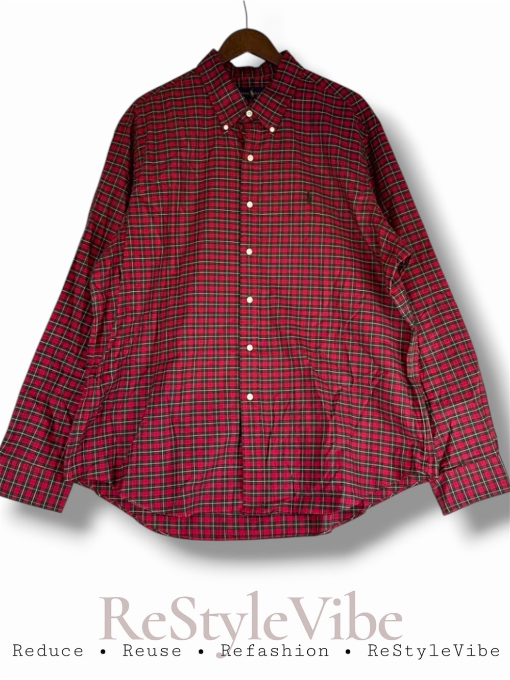 RALPH LAUREN Men’s Size XXL Shirt Button Down Plaid Embroidered Logo Long Sleeve